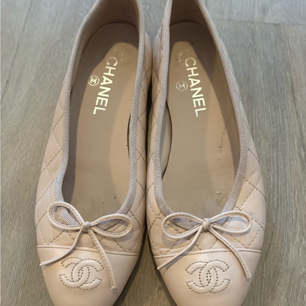 Chanel Nude Quilted Flats with Bow